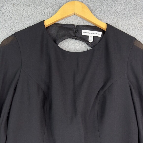 Dress the Population Paola Black Chiffon Mini Dress Blouson Sleeve Tiered NWT - Picture 9 of 15